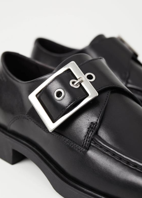 Black loafers with silver buckle sales