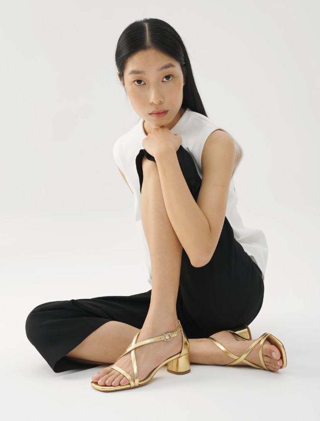 PIPER Gold Strappy Heeled Sandals Gold Sandals with Block Heel