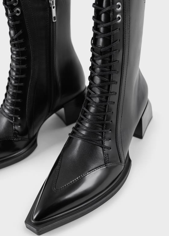 VIVIAN Black Leather Boots | Black Ankle Boots | Black Lace