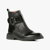 Black Leather ankle boot with silver buckle