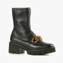 Load image into Gallery viewer, Black Leather Boots with Gold Chain