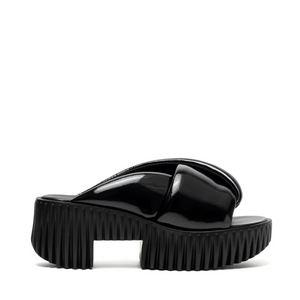 Side view of black platform sandal