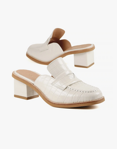 Block Heeled White Mules