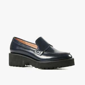 LUG LADY Navy Leather Loafers