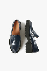LUG LADY Navy Leather Loafers