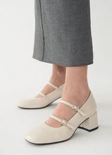 Load image into Gallery viewer, Adison Cream Pumps worn with grey skirt