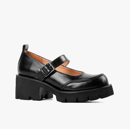 Black Mary Jane Shoes with lug sole