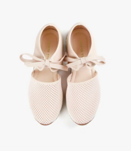 Top view of beige mesh lace up sneakers