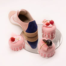 Load image into Gallery viewer, Pink Velvet Oxfords with Navy Suede Heel