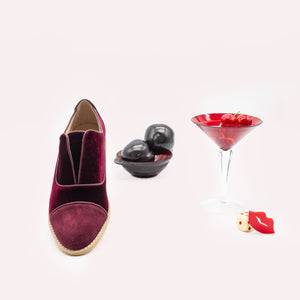 Burgundy red velve oxfords with suede toe