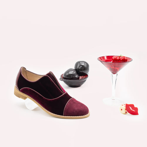 Women's burgundy red velvet oxfords