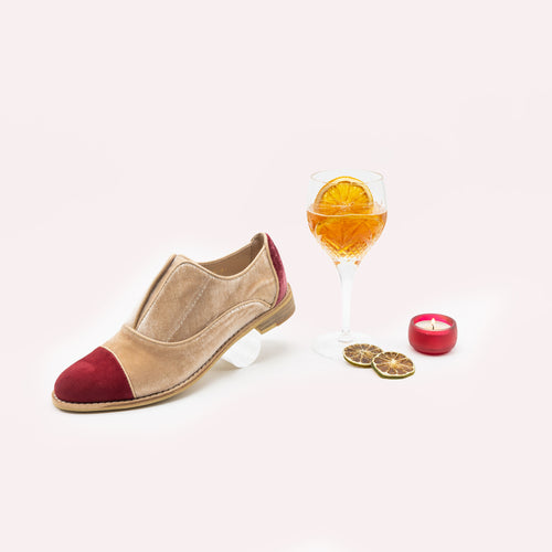 Pink Velvet and Burgundy Suede Oxfords