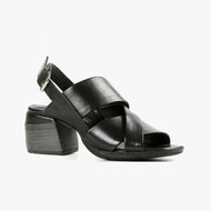 Wide strap Black sandal with ankle strap and block heel