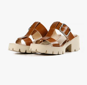 Buckle Tan Leather Mule Sandals