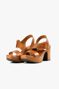 Tan Leather Platform Sandals with block heel