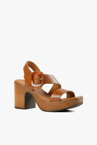 Tan Leather Platform Sandals with side buckle