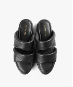 Top view of black slide sandals