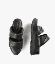 Load image into Gallery viewer, Top and side view of black slide sandals