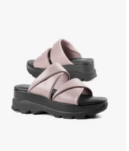 Load image into Gallery viewer, Top and side view of purple slide sandals