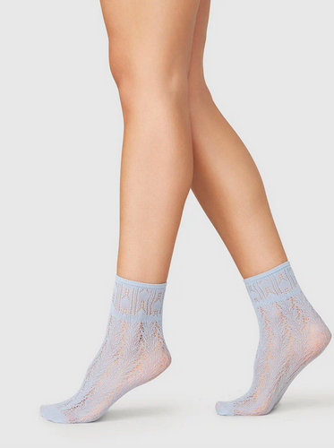 Blue crochet knit ankle socks