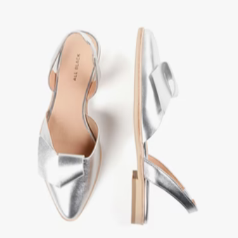 Silver Slingback Flats with Bow