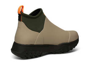 Light green waterproof boot with khaki and orange details back view