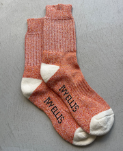 Load image into Gallery viewer, pair of orange and white cotton crew socks