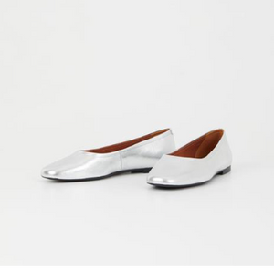 Silver Leather Ballerina Flat Shoes