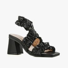 Load image into Gallery viewer, Black Leather Ruched Sandal