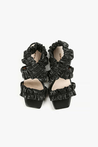 Square Toe Black Leather Sandals