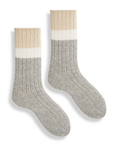 beige, white, and grey colorblocked sock