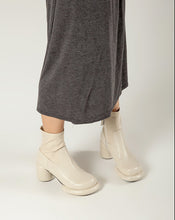 Load image into Gallery viewer, Rounded toe off-white platform boots worn with grey skirt