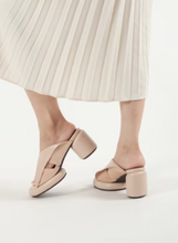 Load image into Gallery viewer, Light Pink Platform Sandals won with white skirt