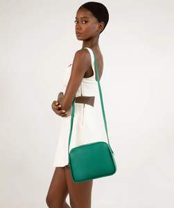 Green vegan leather crossbody handbag