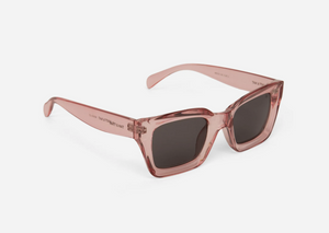 Clear pink square sunglasses side view