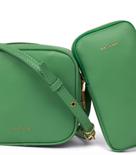 Load image into Gallery viewer, Green vegan leather crossbody bag and pouch