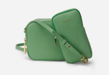 Load image into Gallery viewer, Green vegan leather crossbody bag and pouch