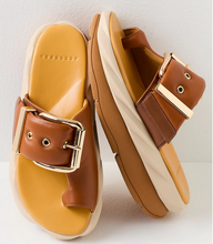 Load image into Gallery viewer, Top and side view of Mellow Glow Brown sandals