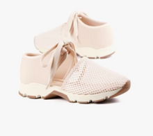 Load image into Gallery viewer, Side view of beige mesh sneakers 