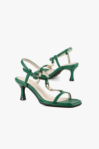 Green Strappy Gold Chain Sandals