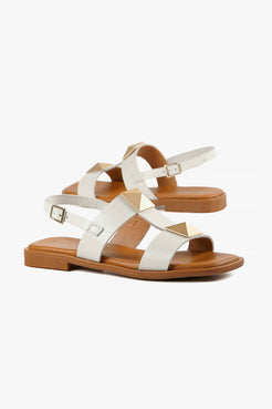 White Leather Sandals with gold studs