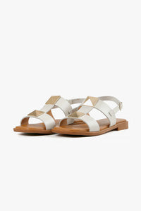 White Leather Gold Studded Sandals