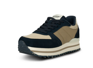 Women's navy and beige platform sneaker