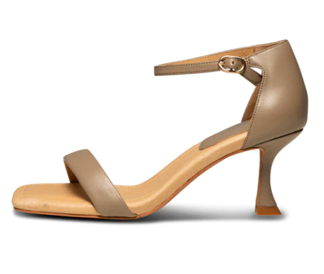 Taupe Leather Heeled Sandal