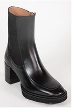 Load image into Gallery viewer, Black leather ankle boot with rounded toe
