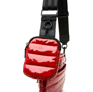 Red quilted crossbody bag with chain detail