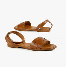 Load image into Gallery viewer, Strappy flat tan leather sandals