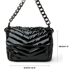 Black patent quilted handbag