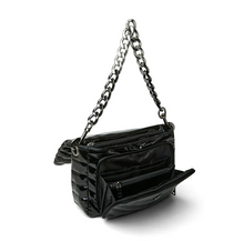 Load image into Gallery viewer, Black patent quilted handbag