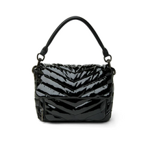 Load image into Gallery viewer, Black patent quilted handbag